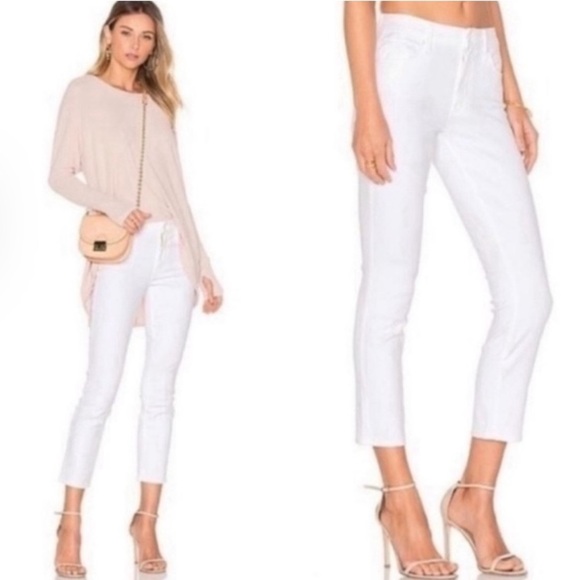 MOTHER THE LOOKER CROP IN GLASS SLIPPERS WHITE TRENDY STRETCH JEANS - Picture 1 of 16